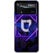 MRC İletişim Poco X4 Pro Kılıf Hd Desen Baskılı Arka Kapak - Dark Neon Yaprak Ü Harfi