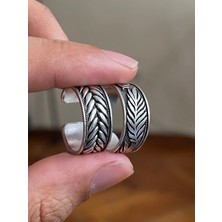 Rupen Kraft Gümüş İşçilikli Gümüş Desenli 925 Ayar Gümüş Kaplama 2'li Yüzük