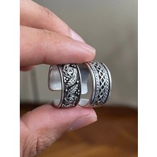 Rupen Kraft Gümüş İşçilikli Gümüş Desenli 925 Ayar Gümüş Kaplama 2'li Yüzük