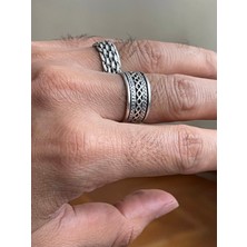 Rupen Kraft Gümüş İşçilikli Gümüş Desenli 925 Ayar Gümüş Kaplama 2'li Yüzük