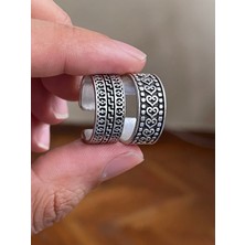 Rupen Kraft Gümüş İşçilikli Gümüş Desenli 925 Ayar Gümüş Kaplama 2'li Yüzük