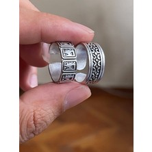 Rupen Kraft Gümüş İşçilikli Gümüş Desenli 925 Ayar Gümüş Kaplama 2'li Yüzük
