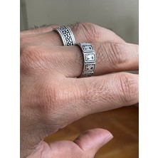 Rupen Kraft Gümüş İşçilikli Gümüş Desenli 925 Ayar Gümüş Kaplama 2'li Yüzük