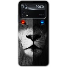 MRC İletişim Poco X4 Pro Kılıf Hd Desen Baskılı Arka Kapak - Fire And Ice Lion