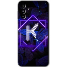 MRC İletişim Samsung Galaxy A13 5g Kılıf Hd Desen Baskılı Arka Kapak - Dark Neon Yaprak K Harfi
