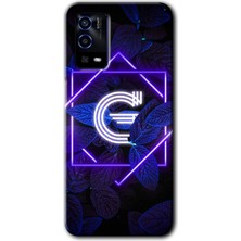 MRC İletişim Oppo A55 Kılıf Hd Desen Baskılı Arka Kapak - Dark Neon Yaprak G Harfi