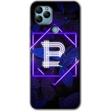 MRC İletişim General Mobile Gm 21 Kılıf Hd Desen Baskılı Arka Kapak - Dark Neon Yaprak B Harfi