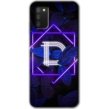 MRC İletişim Samsung Galaxy A02S Kılıf Hd Desen Baskılı Arka Kapak - Dark Neon Yaprak D Harfi