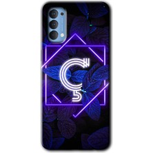 MRC İletişim Oppo Reno 4 Kılıf Hd Desen Baskılı Arka Kapak - Dark Neon Yaprak Ç Harfi