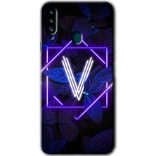 MRC İletişim Samsung Galaxy A20S Kılıf Hd Desen Baskılı Arka Kapak - Dark Neon Yaprak V Harfi