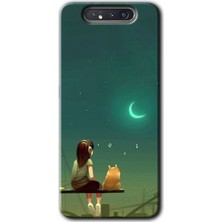 MRC İletişim Samsung Galaxy A80 Kılıf Hd Desen Baskılı Arka Kapak - Kedili Kız
