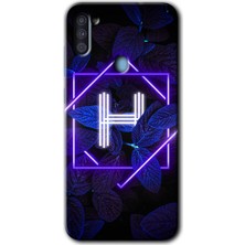 MRC İletişim Samsung Galaxy A11 Kılıf Hd Desen Baskılı Arka Kapak - Dark Neon Yaprak H Harfi