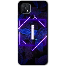 MRC İletişim Oppo A15 Kılıf Hd Desen Baskılı Arka Kapak - Dark Neon Yaprak I Harfi