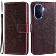 Lr Joyful Huawei Nova Y70 Için Artı 4g Mandala Çiçeği Basılı Pu Deri Cüzdan Kılıfı Flip Stand Manyetik Kıta Kılıf (Yurt Dışından)