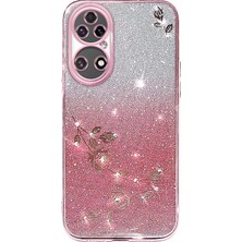 Lr Joyful Huawei P50 Için 4g Çiçek Deseni Gradyan Renkli Pırıltılı Toz Tpu Kılıf Rhinestone Dekor Akıllı Telefon Kılıfı (Yurt Dışından)