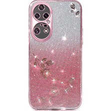 Lr Joyful Huawei P50 Pro 4g Için Gradyan Renkli Glitter Tozu Telefon Kılıfı, Rhinestone Çiçek Deseni Tpu Kılıfı (Yurt Dışından)