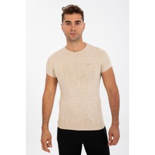 Maraton SlimFit Erkek Bisiklet Yaka  Bej- T-shirt