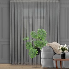 Decoperde Düz Yüksek Kalite Keten Tül Perde Sık Pile (1'e 3 Pile) Dikim Gri