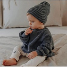 Meriç Bebe Unisex Extra Esnek Füme Bisiklet Yaka Triko Kazak Uzun Kol Çocuklar İçin