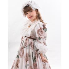 Mialora Exclusive Özel Tasarım Kız Çocuk Uzun Elbise, Vintage Kız Çocuk Elbise, Kolye ve Saç Aksesuarlı Abiye Elbise