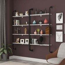 Alkur Home Line Dekoratif Duvar Rafı Metal 4 Beyaz Mermer Desenli  Ahşap Raflı Kitaplık, Stant