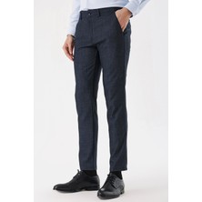 Morven  Erkek Lacivert Poliviskon Desenli Slim Fit  Pantolon