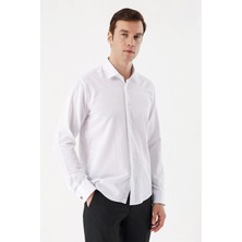 Morven  Erkek Beyaz Juliet Jakarlı  Manşetli Sert Yaka Slim Fit Gömlek
