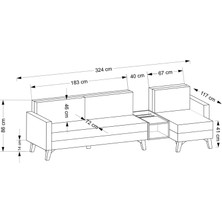 Minar Kristal Dinlenme+Raflı Ceviz Sehpa+3 Antrasit