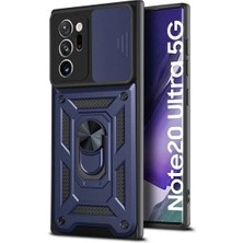 Case 4U Samsung Galaxy Note 20 Ultra Uyumlu Kılıf Kamera Korumalı Sürgülü Yüzüklü Armor Military Tank Lacivert