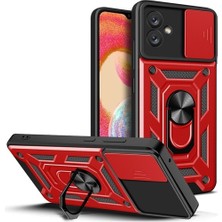 Case 4U Samsung Galaxy A04E Uyumlu Kılıf Kamera Korumalı Sürgülü Yüzüklü Armor Military Tank Kırmızı