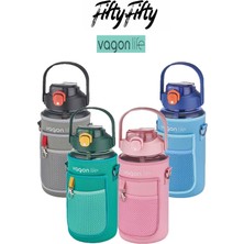 Vagonlife Kılıflı ((Telefon Koyma Yeri)) Taşıma Askılı 1500 ml Pipetli/pipetsiz Kullanım Su Matarası