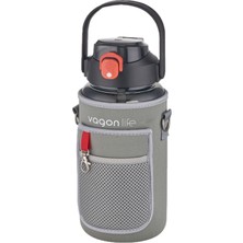 Vagonlife Kılıflı ((Telefon Koyma Yeri)) Taşıma Askılı 1500 ml Pipetli/pipetsiz Kullanım Su Matarası