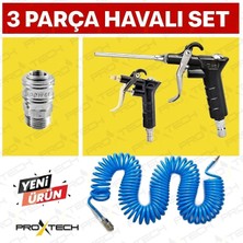 Proxtech Kompresör Spiral Hava Hortumu 8 mm 15 mt Hava Jakı Hava Tabancası Recor 3 Pcs Seti