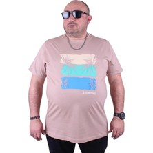Starbattal Büyük Beden Erkek Sıfır Yaka Tişört Coconut Tree 23118 Bej
