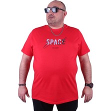 Starbattal Büyük Beden Erkek Sıfır Yaka Tişört Space 23123 Kırmızı