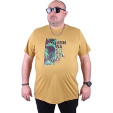 Starbattal Büyük Beden Erkek Sıfır Yaka Tişört Crazy 23116 Limon