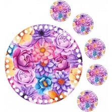 Grafilli Design 30 cm Karışık Renk Baskılı Örgü Ahşap Tepsi Plakası, 5 Adet 10 cm Baskılı Bardak Altı