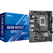 Asrock H610M Hdv/m.2 Ddr4 Soket 1700 Ddr4 3200MHZ Pcı-E 4.0, M.2, Usb3.2 HDMI DVI Dp Matx Anakart (ASRH610M-HDV)