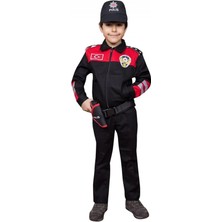 Single Sword Unisex Çocuk Polis Kıyafeti (Şapka, Gömlek, Pantolon Takımı)  - 8-Yunus