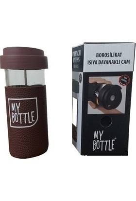 Menba Borosilikat Cam French Press Mug-Kahverengi-Kamp-Matara-Deri Kılıf-Mug