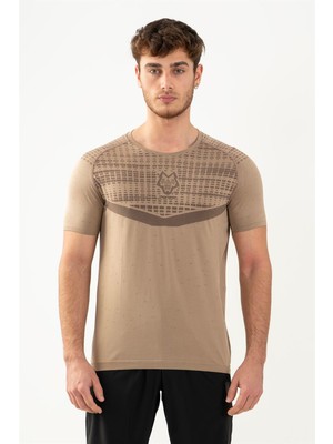 Maraton SlimFit Erkek Bisiklet Yaka  Açık Vizon T-shirt