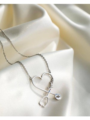 Nida Jewelry 925 Ayar Gümüş Kalp Steteskop İsim Kolye