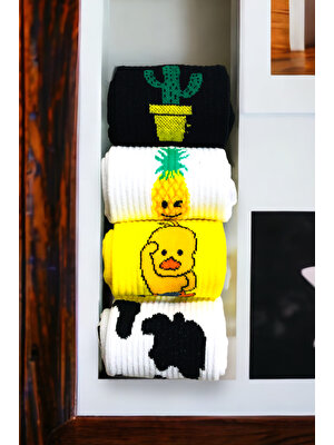 Aymeta Renkli 4 Çift Desenli Fitilli Kolej Çorap Seti