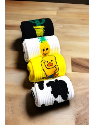 Aymeta Renkli 4 Çift Desenli Fitilli Kolej Çorap Seti