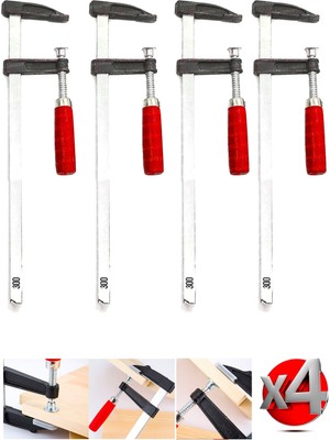 Proxtech  Yüksek Kalite 300 mm F Tipi Ahşap Çelik Mobilyacı Mengene Kıskaç İşkence 4'lü SET-300 mm