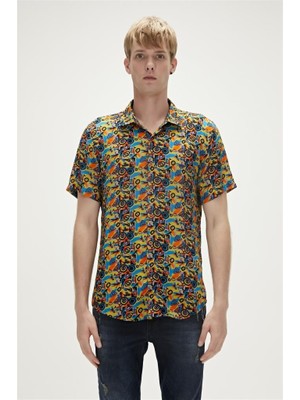 Bad Bear Bi-Face Shirt Sarı Kısa Kollu Baskılı Erkek Gömlek