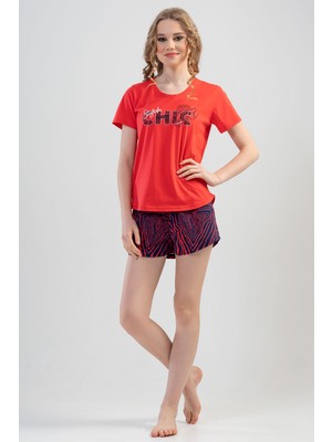 Vienetta Pamuklu Kadın Kısa Kol Şortlu Pijama Takım