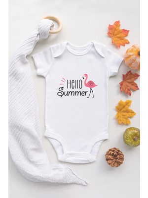 Tuğba Baby Özel Tasarım Hello Summer Flamingo Bebek Body Bebek Badi Zıbın