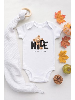 Tuğba Baby Organik %100 Pamuk Kısa Kollu Beyaz Nice Teddy Bear Bebek Body Bebek Badi Çıtçıtlı Zıbın