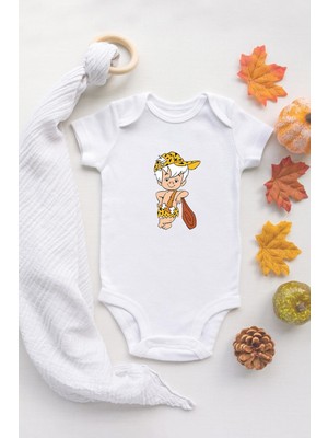 Tuğba Baby The Flintstones Bam Bam Organik Baskılı %100 Pamuklu Beyaz Çıtçıtlı Body Zıbın